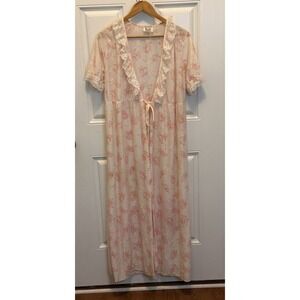 Vintage Paramount New York Nightgown Dress Sheer Nylon‎ Lace Pink  Size L
